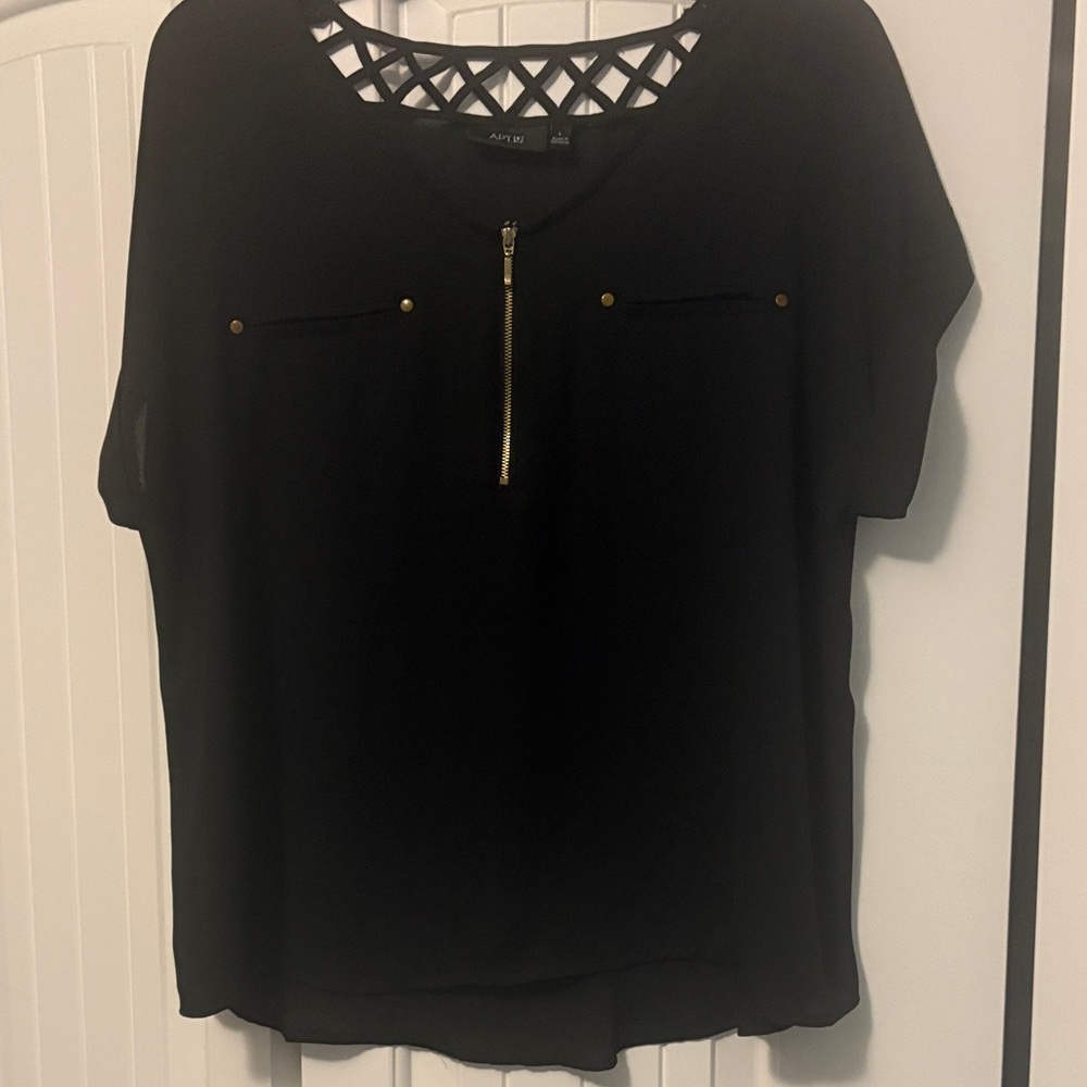 Apt. 9 Black Blouse with Gold Zipper